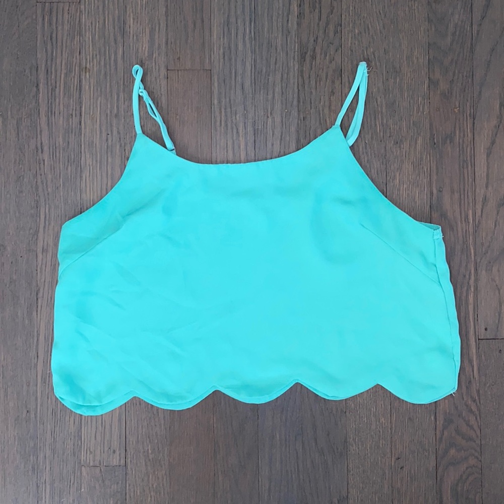 PacSun-LA Hearts Spaghetti Strap Cyan-Blue Croptop Sz: M